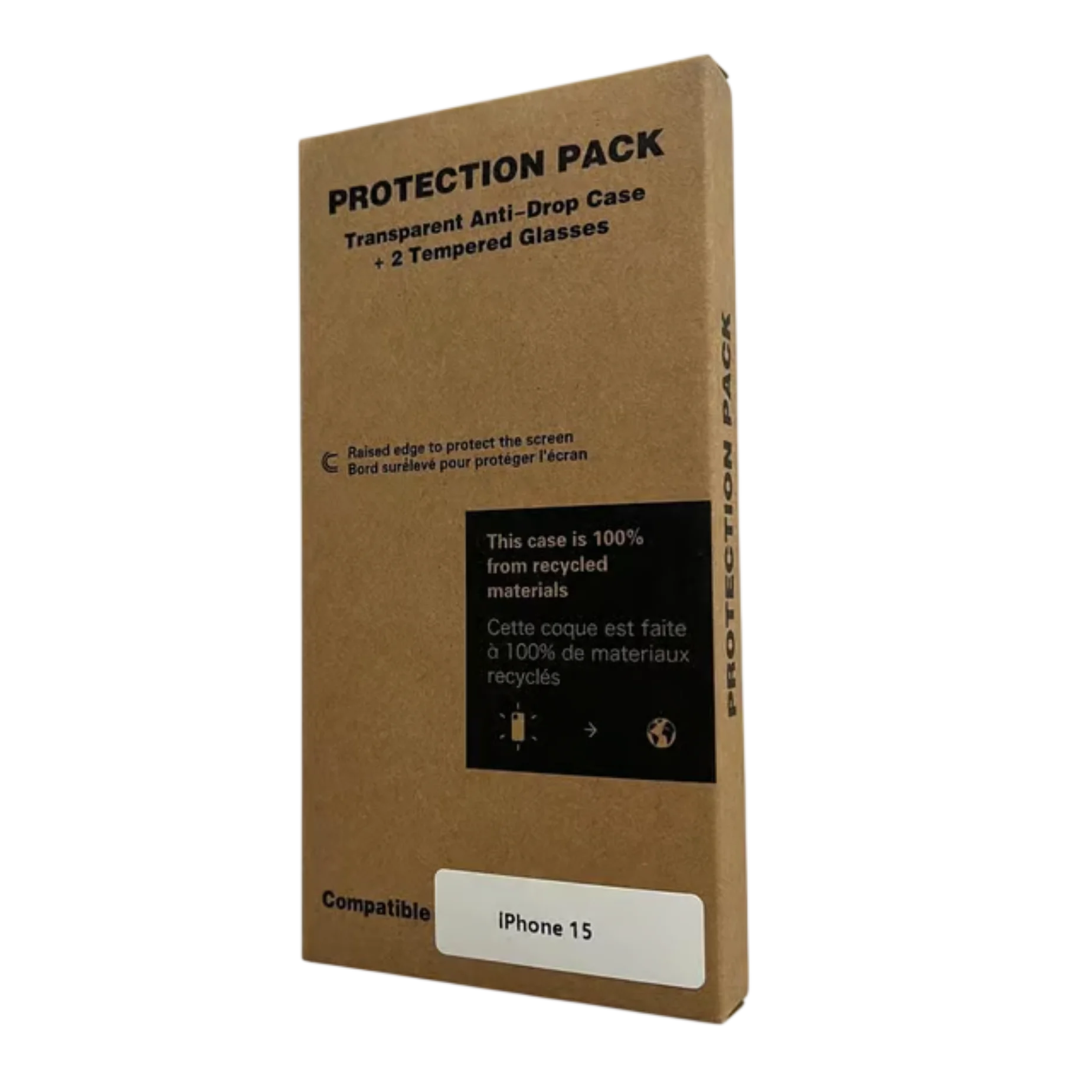 Picture of iPhone 15 case and 2 protective screens - Recycled plastic - Transparent