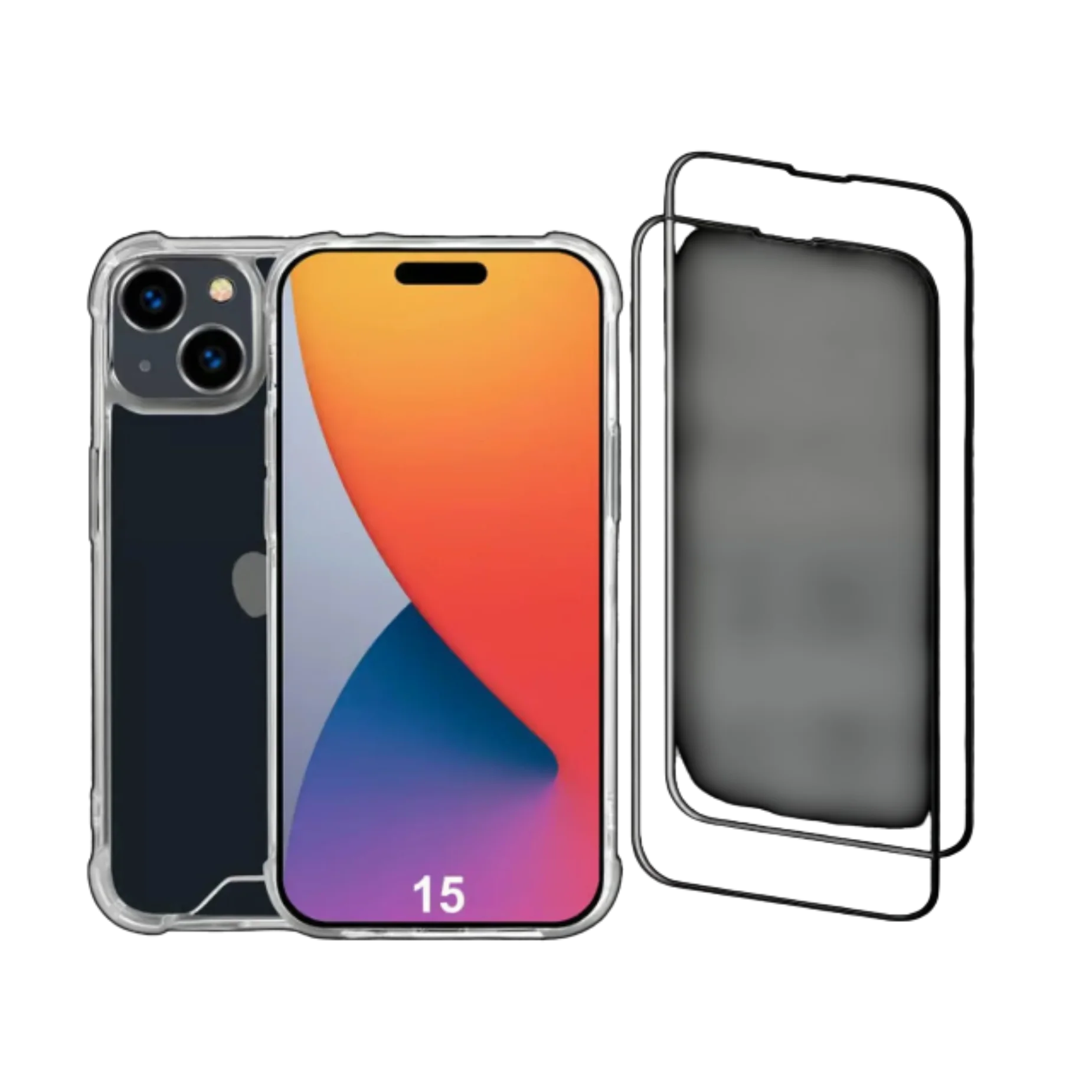 Picture of iPhone 15 case and 2 protective screens - Recycled plastic - Transparent